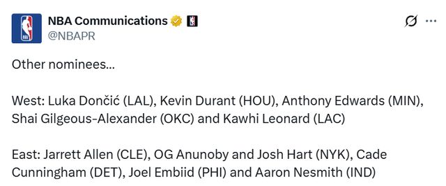 _NBA官宣周最佳:狄龙米勒生涯首获殊荣 东契奇小卡杜兰特等获提名_NBA官宣周最佳:狄龙米勒生涯首获殊荣 东契奇小卡杜兰特等获提名
