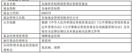 _东海基金旗下3只基金增聘梁思琦_东海基金旗下3只基金增聘梁思琦