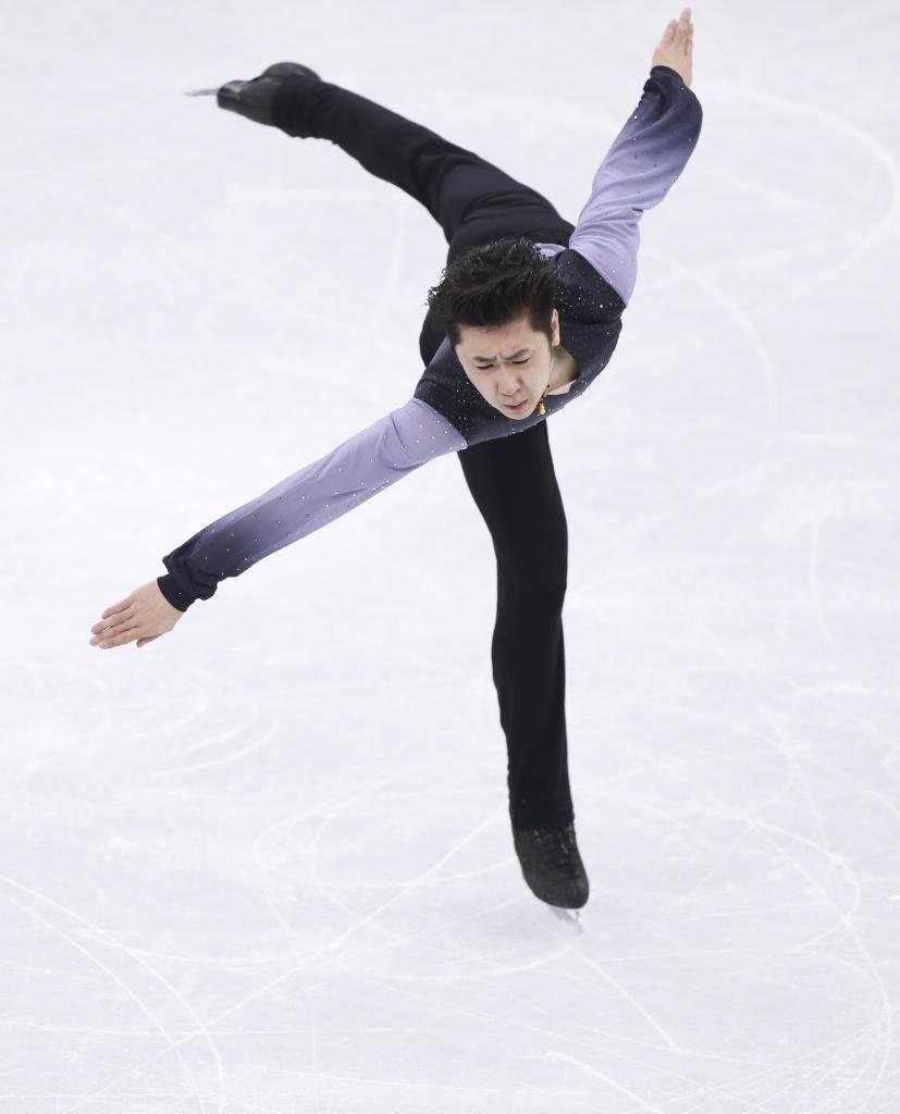 2018年2月17日，平昌冬奥会花样滑冰男单自由滑比赛在江陵冰上运动场举行。中国选手金博洋以297.77分的总成绩获得第四名。新华社记者 韩岩 摄